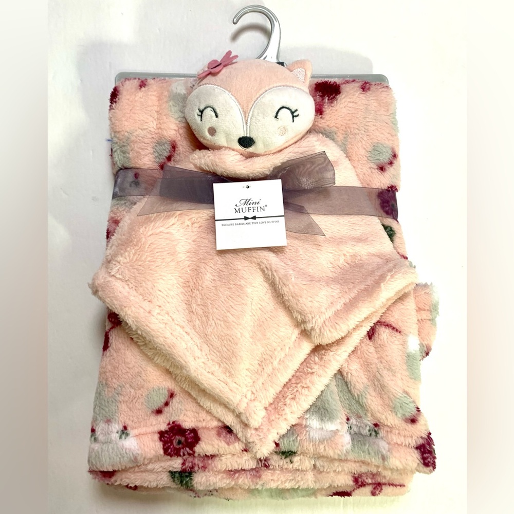 Mini Muffin Pink Floral Fox & Friends Baby Blanket & Lovey Set NWT